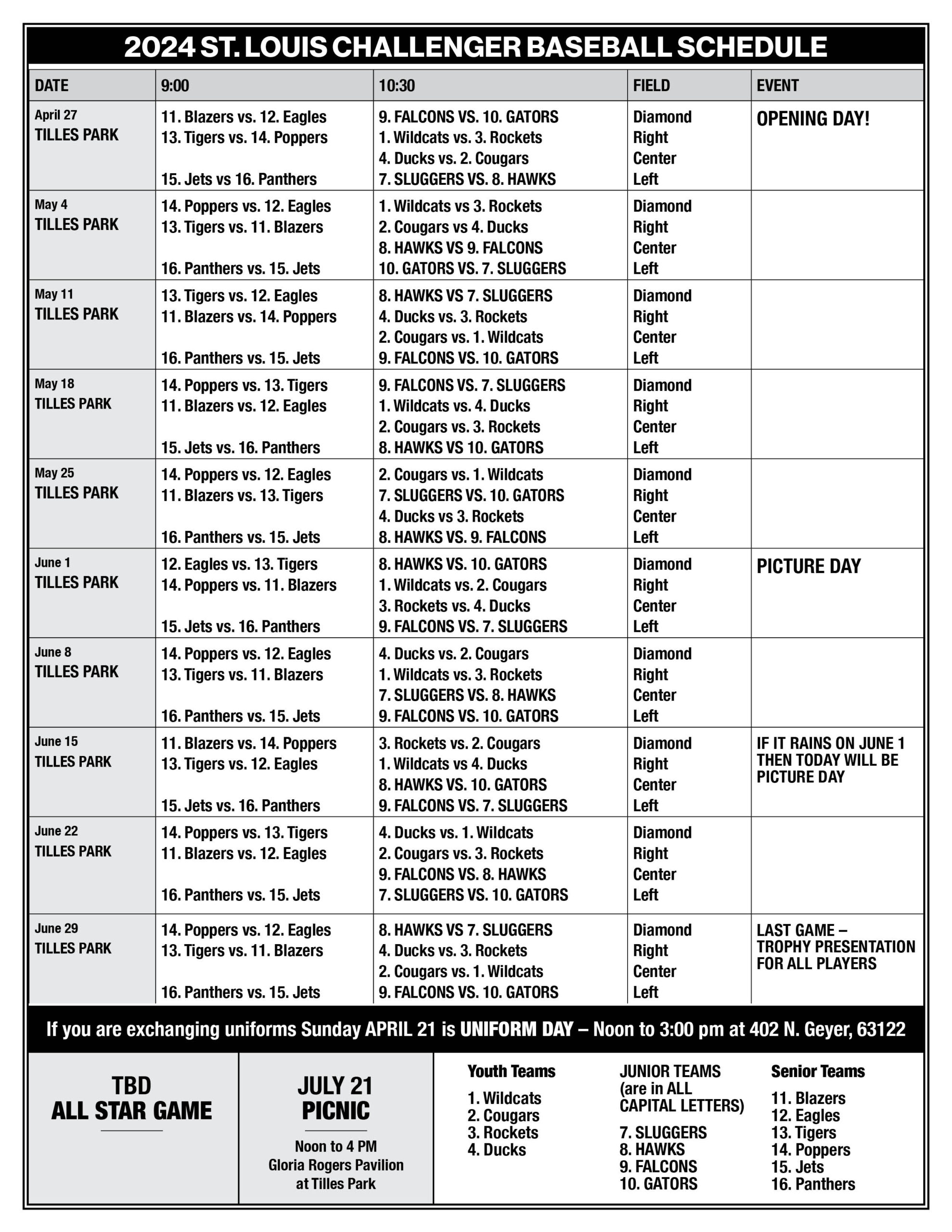 St. Louis Schedule 2024 St. Louis Challenger Baseball